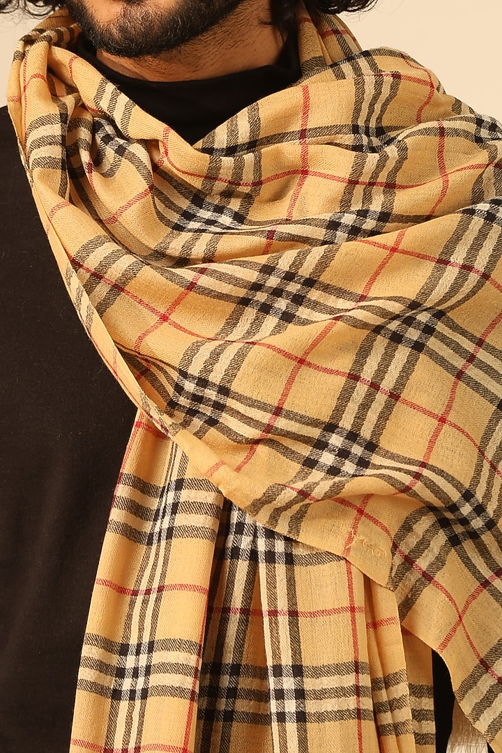 Cream Beige Cashmere Fine Wool Stole by Dusala Men at Pernia's Pop Up Shop