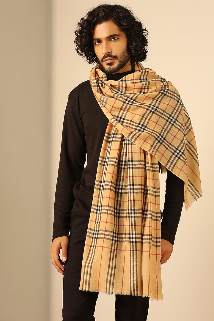 Cream Beige Cashmere Fine Wool Stole by Dusala Men at Pernia's Pop Up Shop