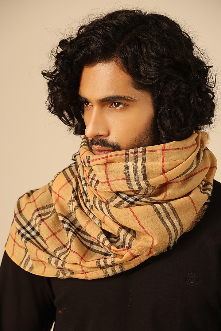 Cream Beige Cashmere Fine Wool Stole by Dusala Men at Pernia's Pop Up Shop