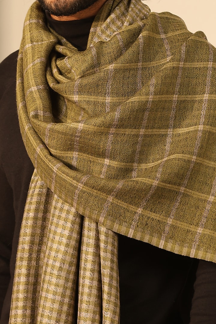 Olive Green Cashmere Fine Wool Stole by Dusala Men at Pernia's Pop Up Shop