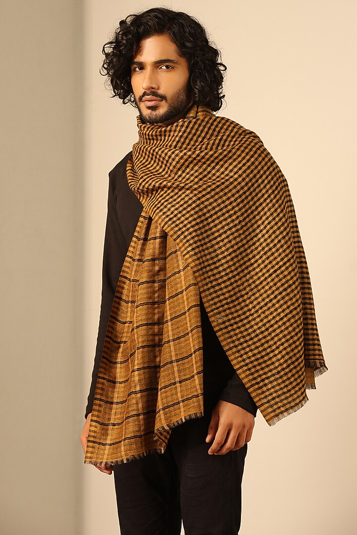 Mustard Cashmere Fine Wool Stole by Dusala Men at Pernia's Pop Up Shop