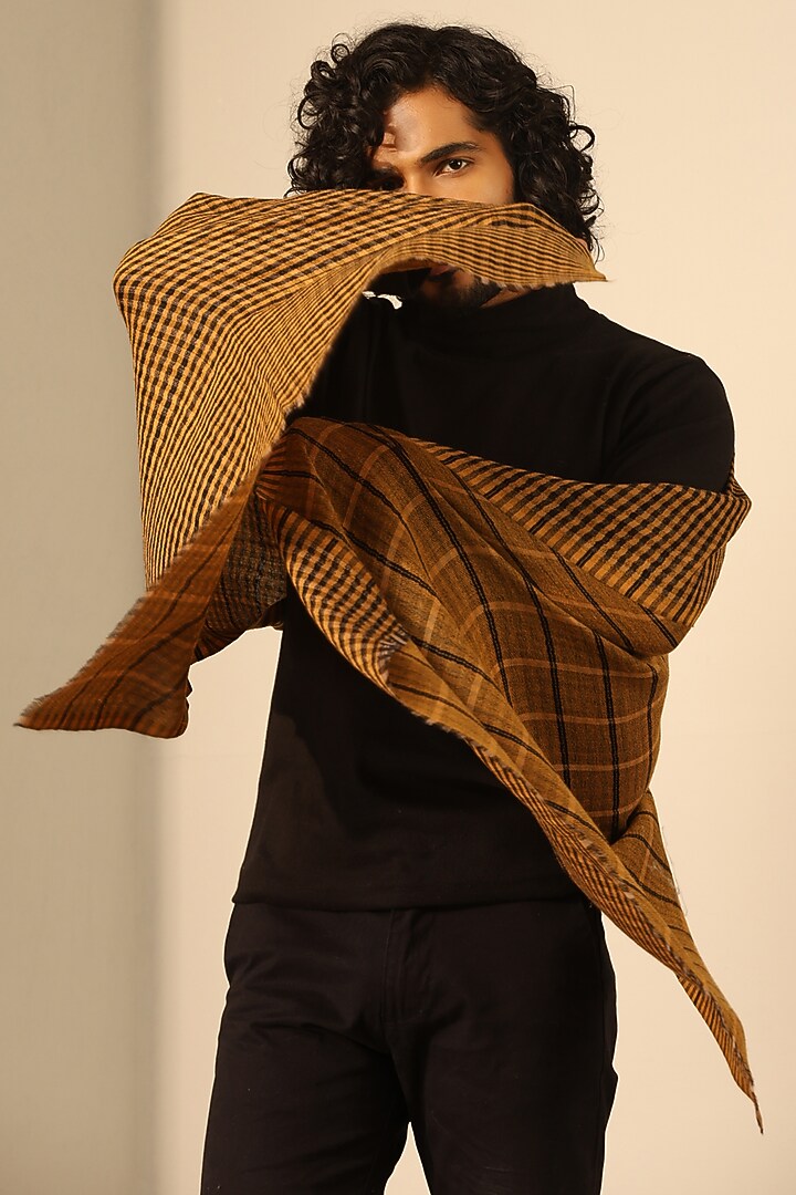 Mustard Cashmere Fine Wool Stole by Dusala Men at Pernia's Pop Up Shop