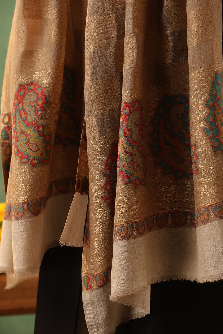 Beige Cashmere Fine Wool Stole by Dusala Men at Pernia's Pop Up Shop