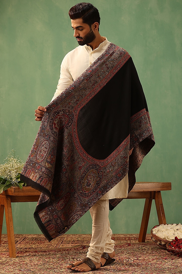 Black Cashmere Fine Wool Stole by Dusala Men