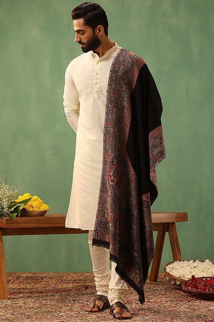 Black Cashmere Fine Wool Stole by Dusala Men at Pernia's Pop Up Shop