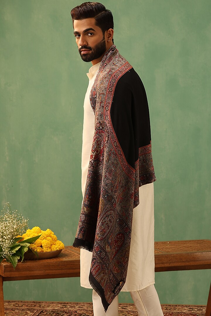 Black Cashmere Fine Wool Stole by Dusala Men at Pernia's Pop Up Shop