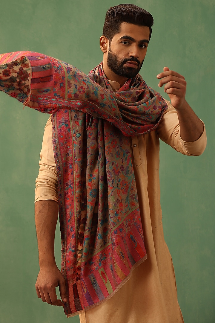 Multi-Colored Cashmere Fine Wool Stole by Dusala Men at Pernia's Pop Up Shop