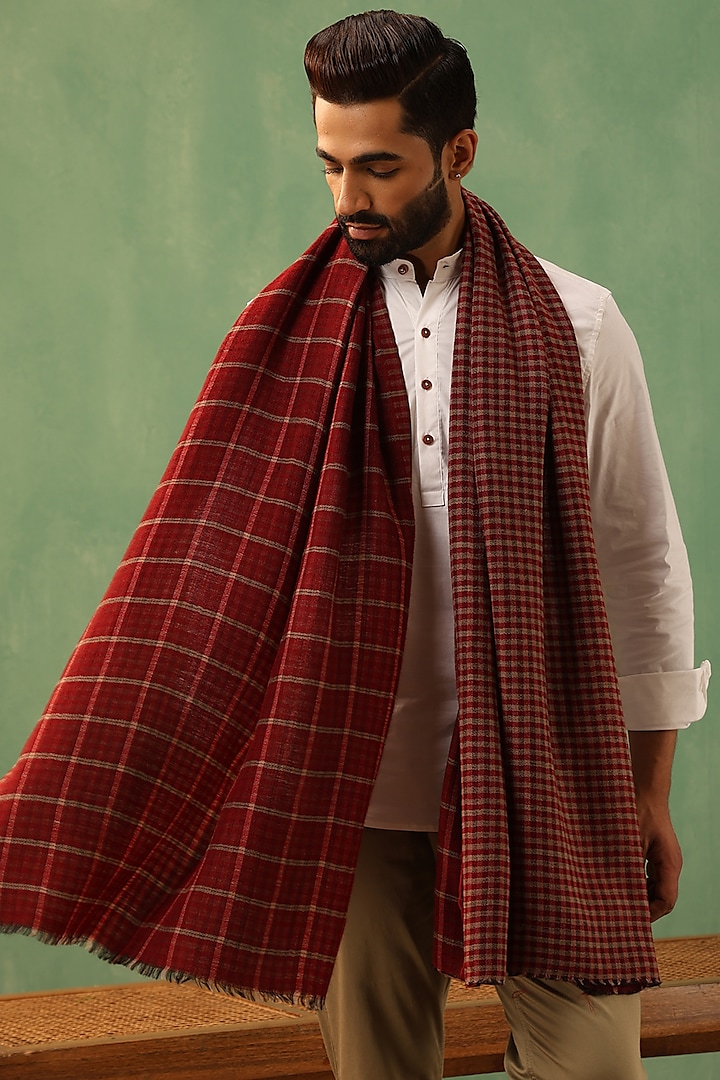 Maroon Cashmere Fine Wool Stole by Dusala Men at Pernia's Pop Up Shop