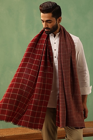 Maroon Cashmere Fine Wool Stole by Dusala Men