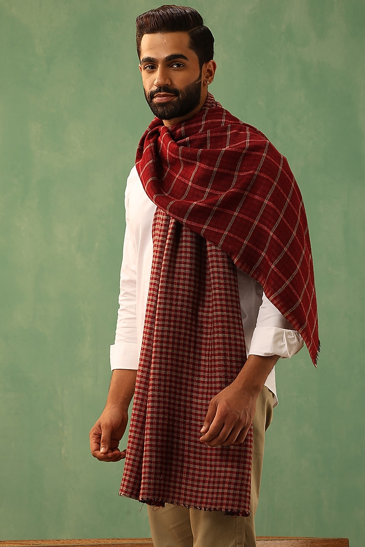 Maroon Cashmere Fine Wool Stole by Dusala Men at Pernia's Pop Up Shop