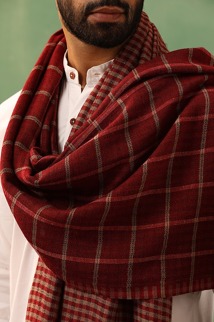 Maroon Cashmere Fine Wool Stole by Dusala Men at Pernia's Pop Up Shop