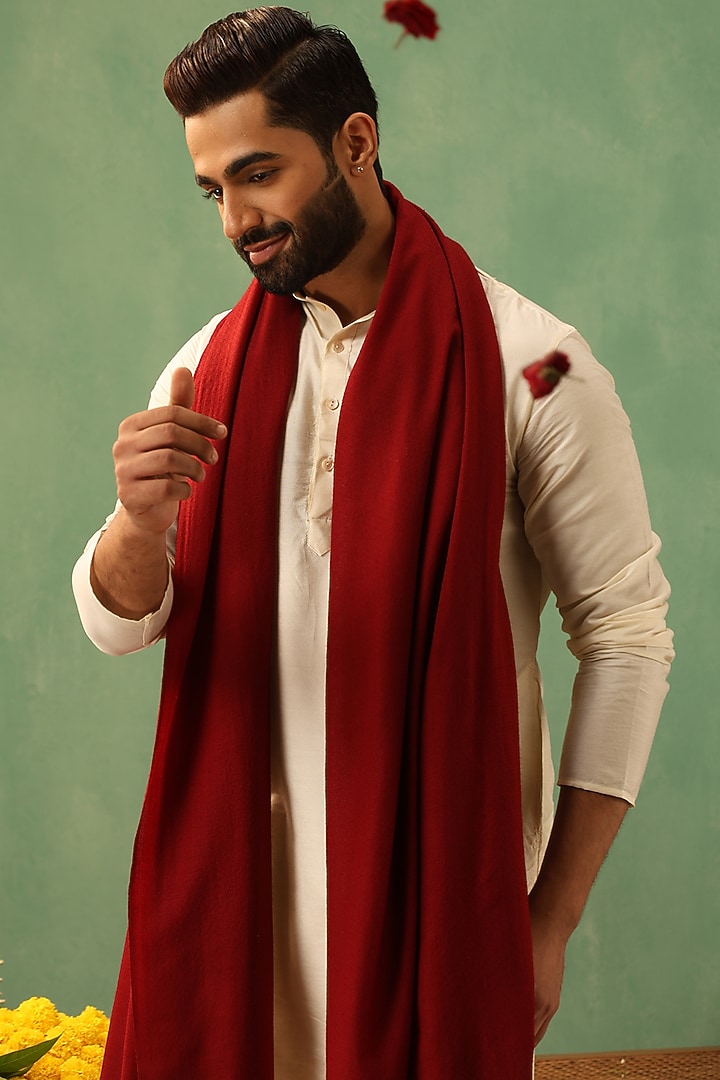 Red Pashmina Stole by Dusala Men at Pernia's Pop Up Shop