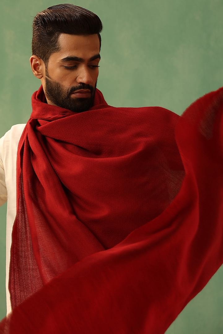 Red Cashmere Fine Wool Stole by Dusala Men at Pernia's Pop Up Shop