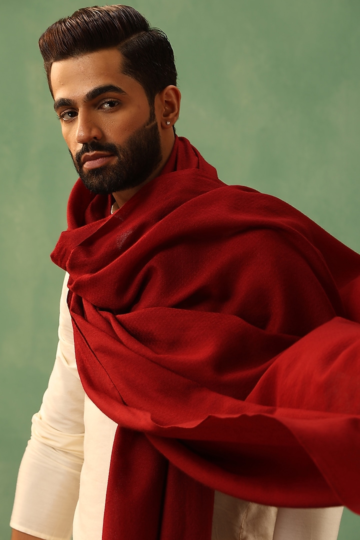 Red Cashmere Fine Wool Stole by Dusala Men at Pernia's Pop Up Shop