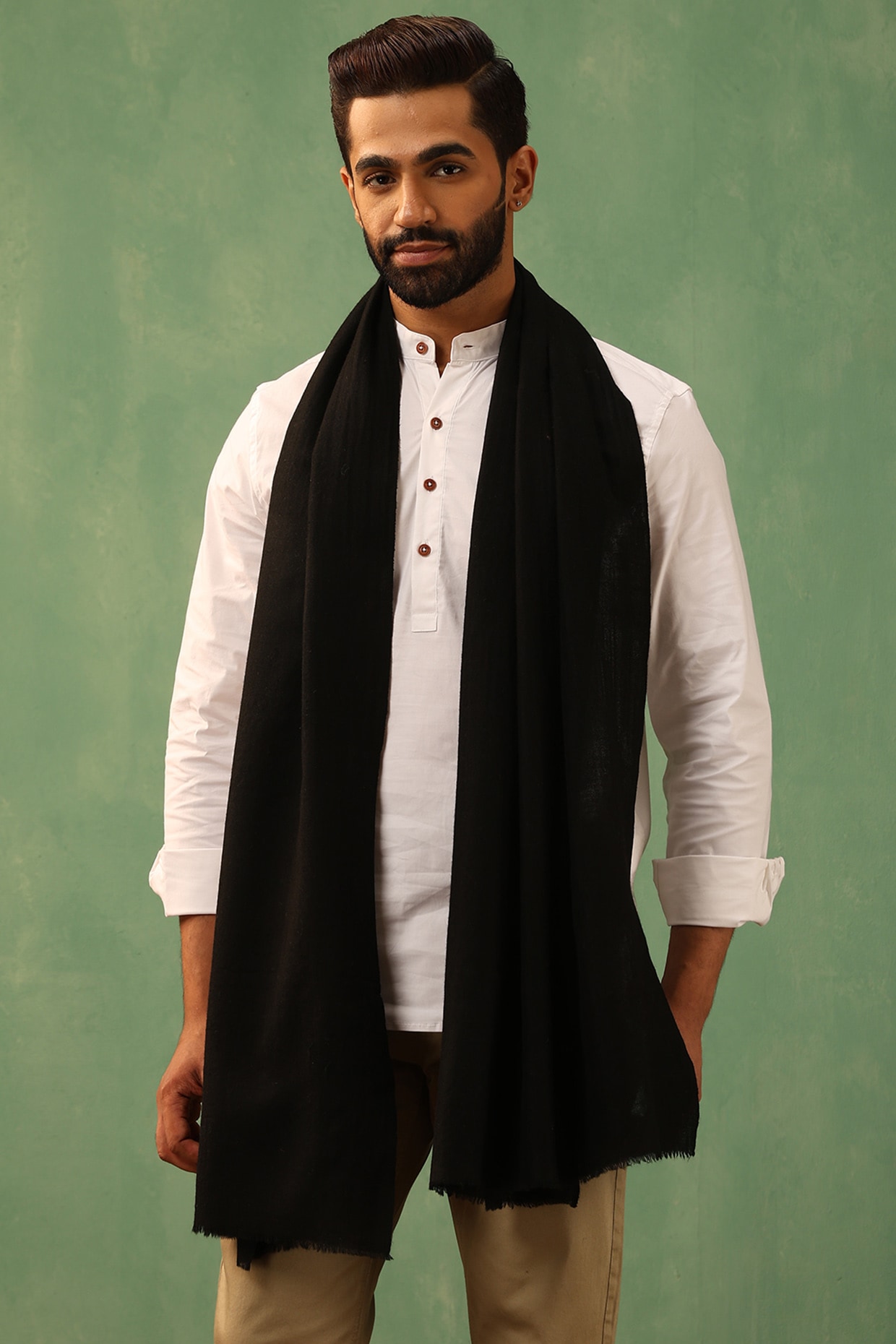 ストール/パシュミナ immatereal breeze enveloped stole black Suzusan Cashmere knit scarf shawl Boujime Shibori line in black