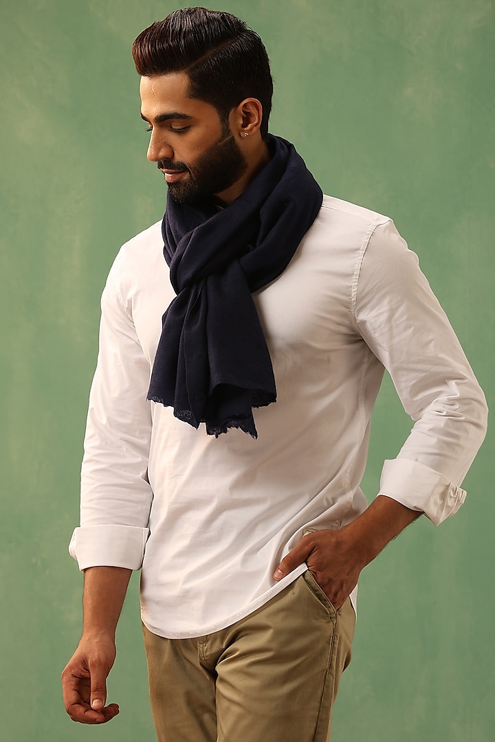 Navy Blue Cashmere Fine Wool Shawl by Dusala Men