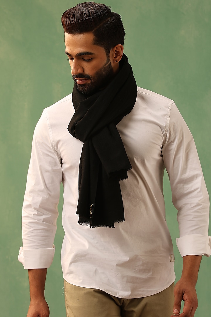 Black Pure Pashmina Shawl by Dusala Men at Pernia's Pop Up Shop