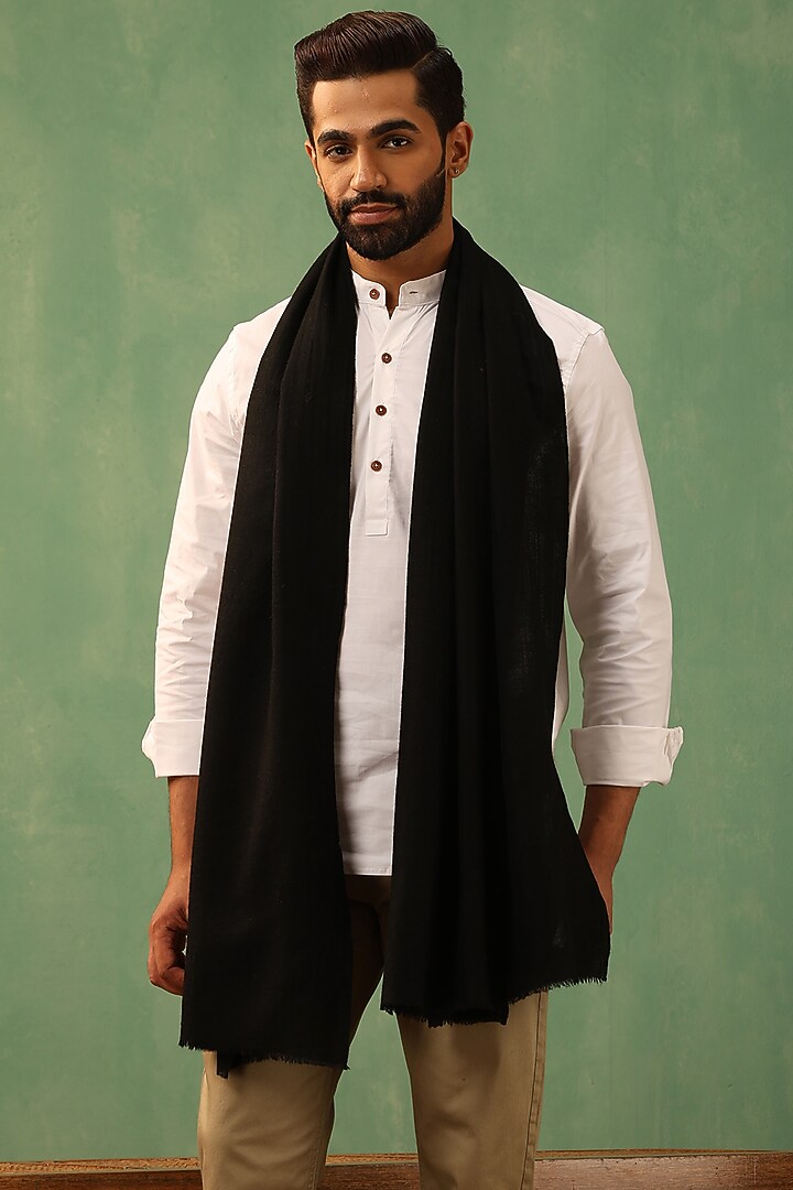Black Cashmere Fine Wool Shawl by Dusala Men at Pernia's Pop Up Shop