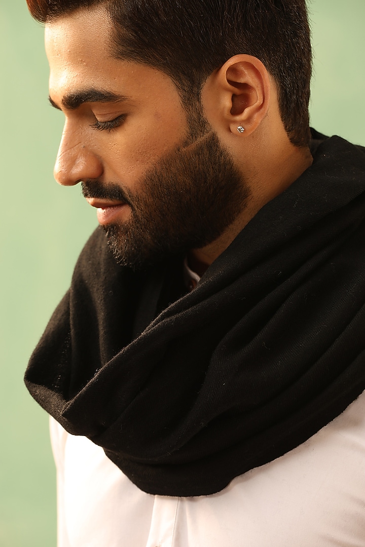 Black Cashmere Fine Wool Shawl by Dusala Men at Pernia's Pop Up Shop