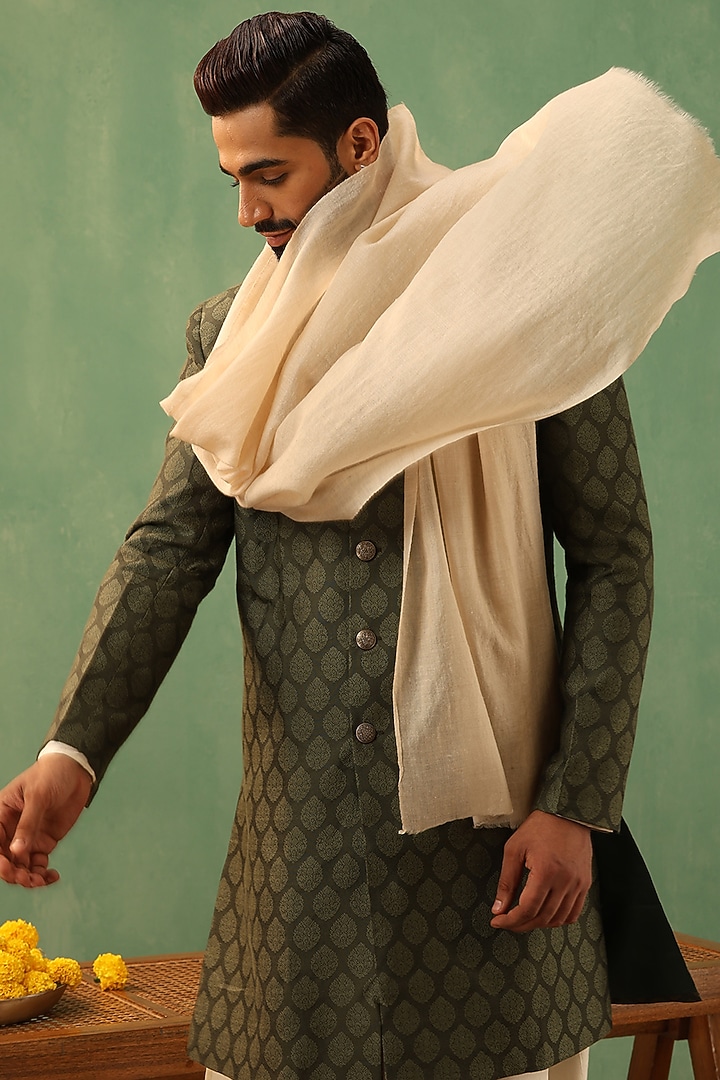 Off-White Pashmina Shawl by Dusala Men at Pernia's Pop Up Shop