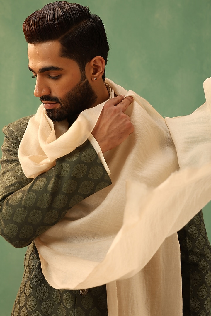 Off-White Pashmina Shawl by Dusala Men at Pernia's Pop Up Shop
