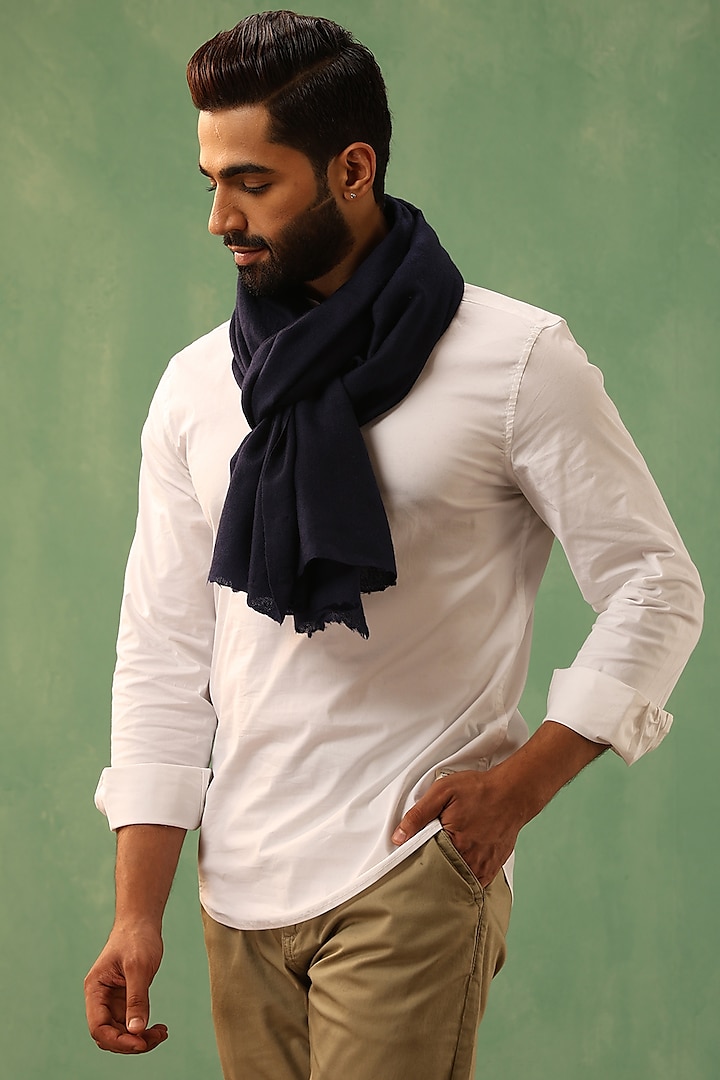 Navy Blue Pure Pashmina Stole by Dusala Men at Pernia's Pop Up Shop