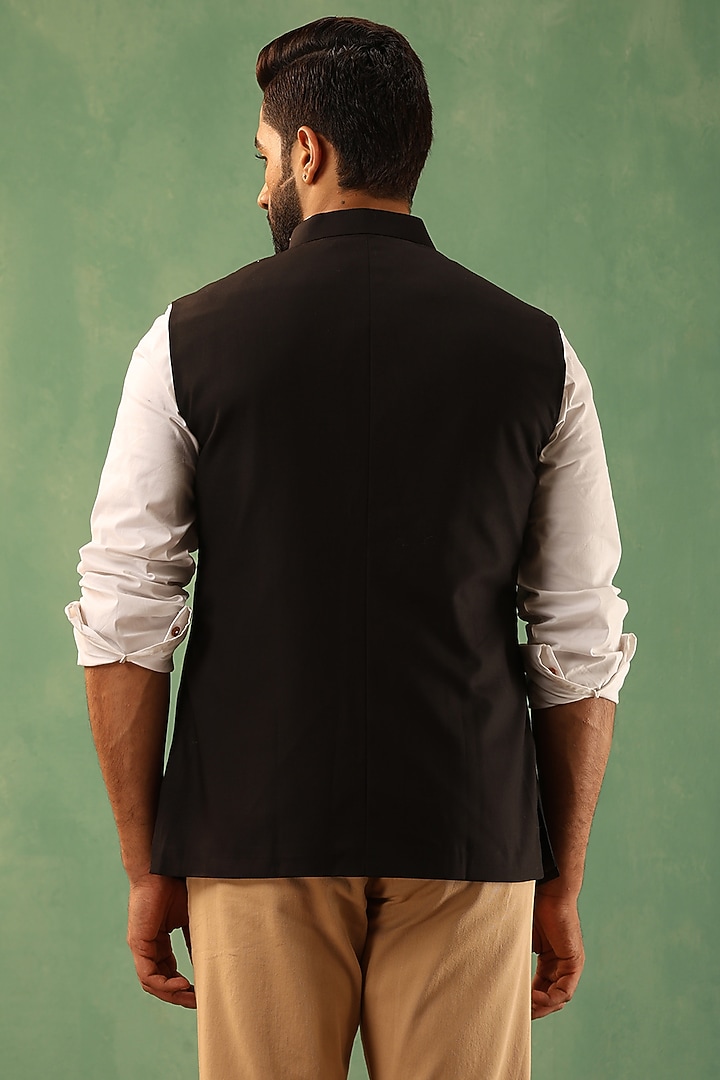 Black Wool Blend Bundi Jacket by Dusala Men at Pernia's Pop Up Shop