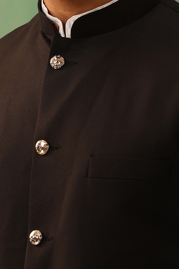 Black Wool Blend Bundi Jacket by Dusala Men at Pernia's Pop Up Shop
