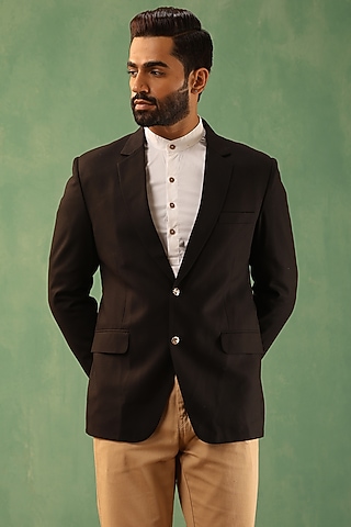 Black Wool Blend Blazer by Dusala Men