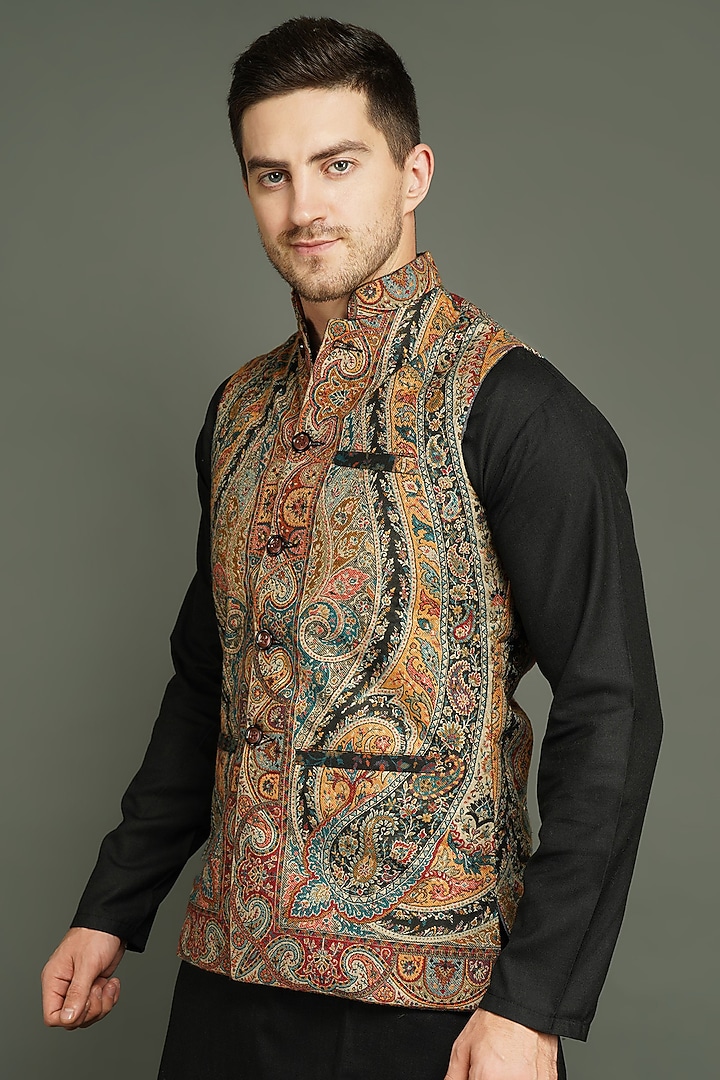 Multi-Colored Fine Wool Silk Bundi Jacket by Dusala Men at Pernia's Pop Up Shop