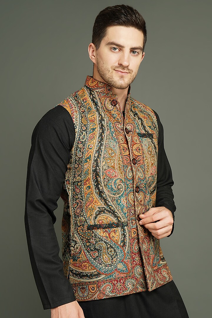 Multi-Colored Fine Wool Silk Bundi Jacket by Dusala Men at Pernia's Pop Up Shop