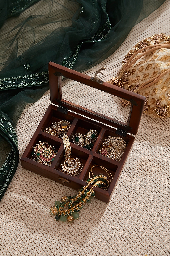 Brown Six Partitioned Jewellery/Spice Box by Dune Homes