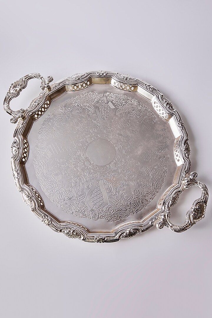 German Silver Carved Circular Tray by Dune Homes at Pernia's Pop Up Shop