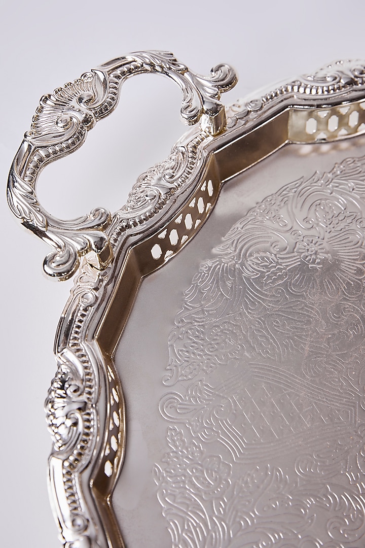 German Silver Carved Circular Tray by Dune Homes at Pernia's Pop Up Shop
