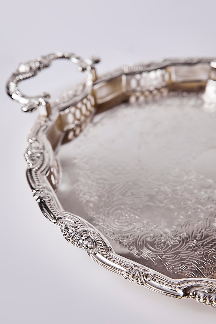 German Silver Carved Circular Tray by Dune Homes at Pernia's Pop Up Shop