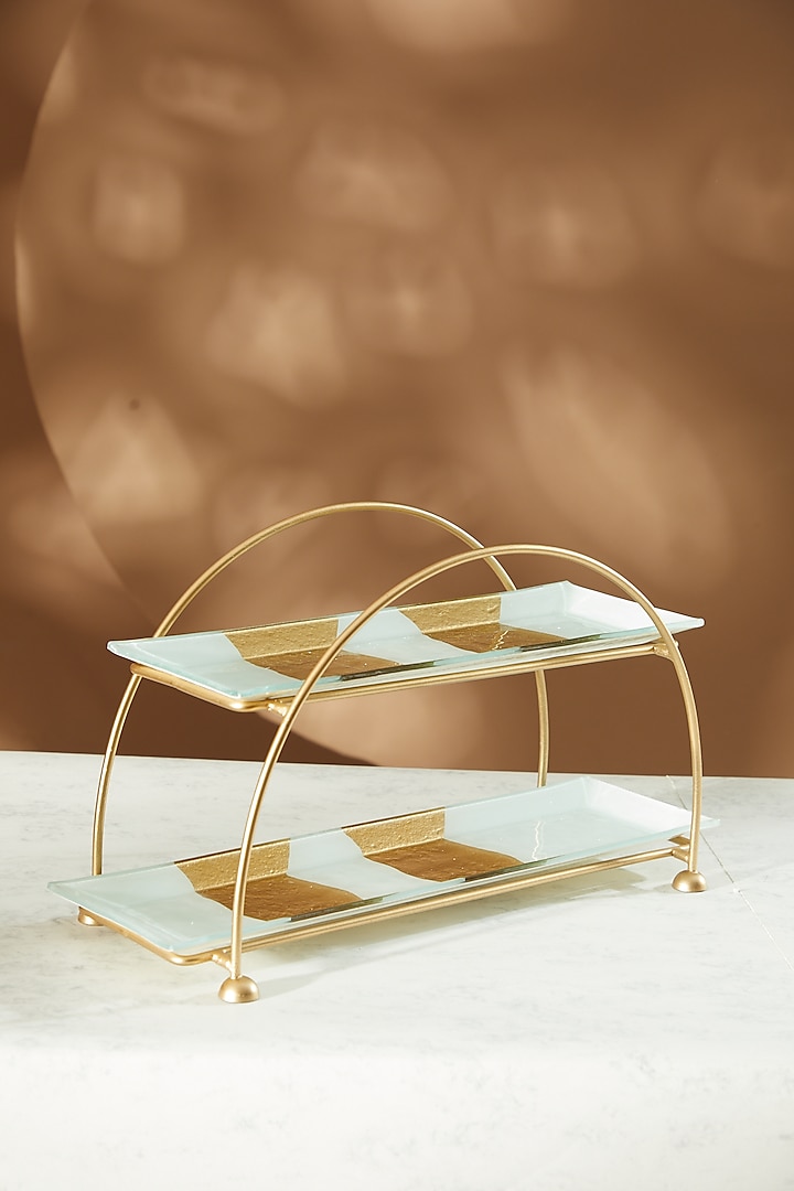 White & Gold Glass Two-Tiered Platter by Dune Homes
