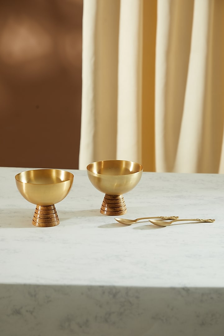 Golden Brass Bowl With Spoon (Set of 2) by Dune Homes