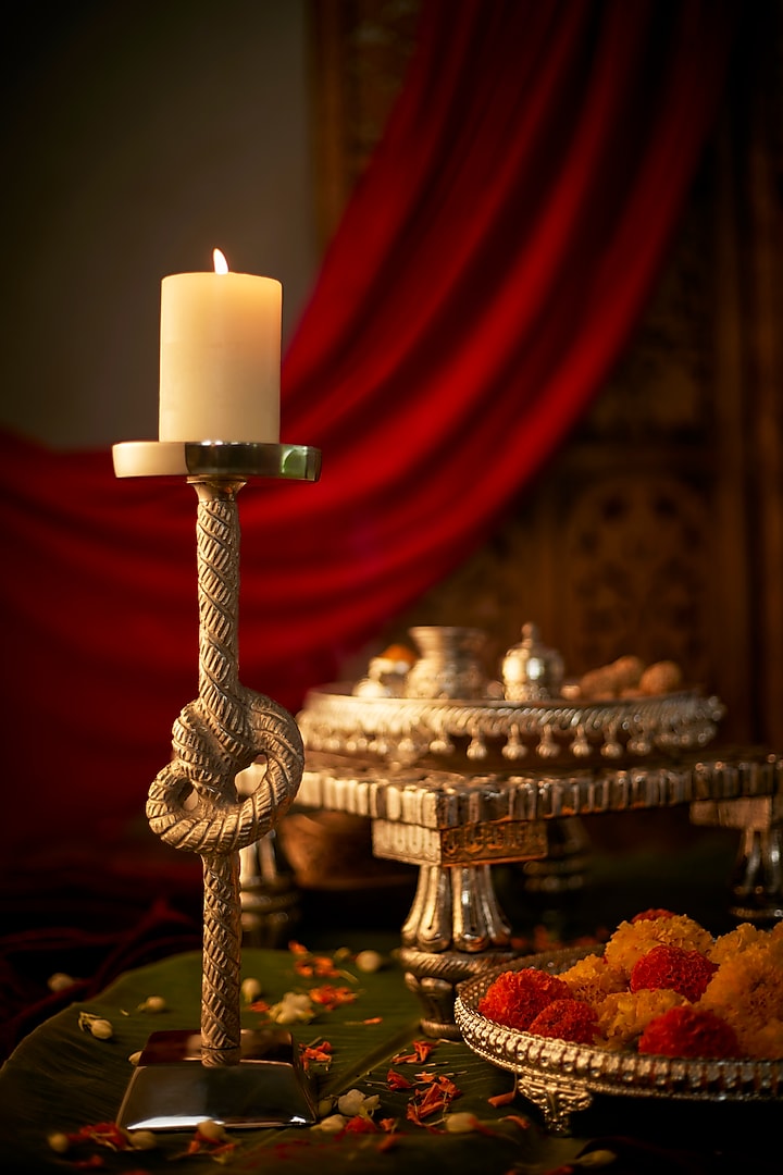 Silver Iron Knotted Candle Stand by Dune Homes