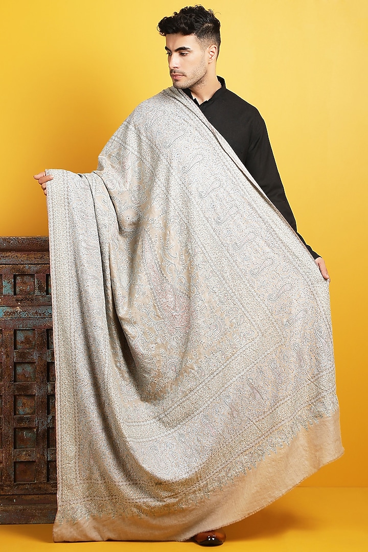 Off-White Pashmina Handwoven Shawl by Dusala