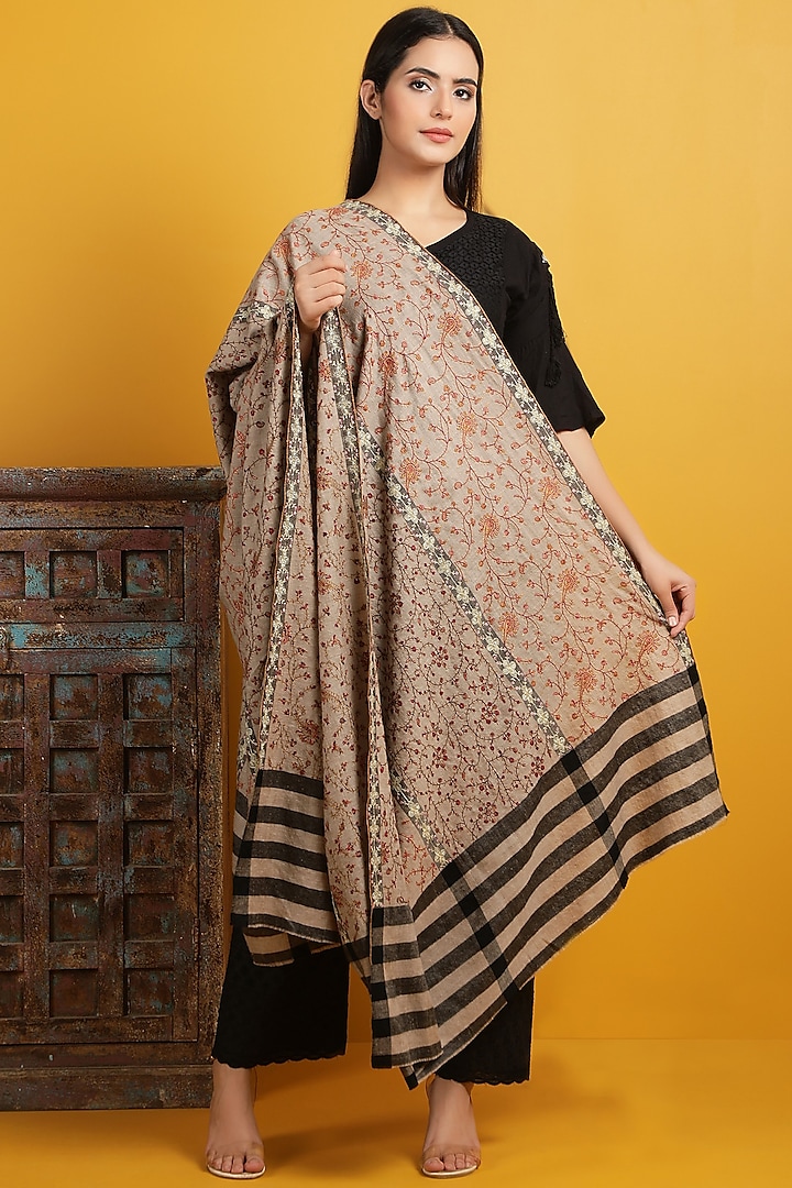 Nude Pashmina Handwoven Shawl by DUSALA  ACCESSORIES