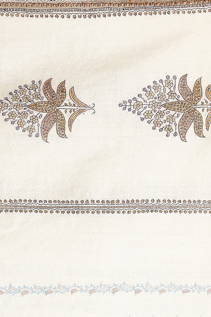 White Hand Embroidered Shawl by DUSALA  ACCESSORIES at Pernia's Pop Up Shop
