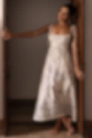 Ivory Cotton Linen Printed Maxi Summer Dress by DVAI at Pernia's Pop Up Shop