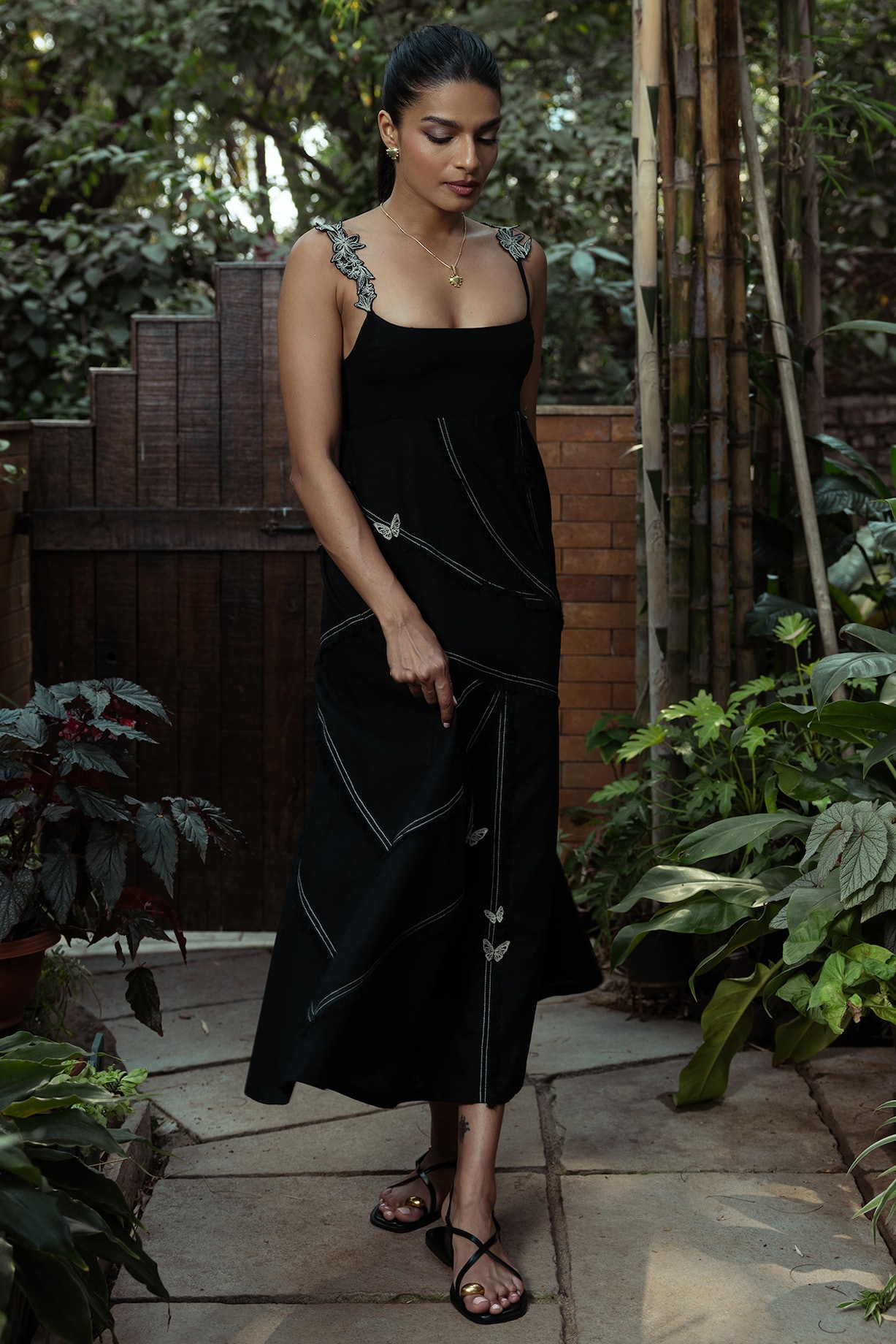 Black Cotton Linen Maxi Summer Dress by DVAI at Pernia's Pop Up Shop