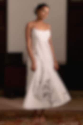 White Cotton Linen Hand Embroidered Maxi Summer Dress by DVAI at Pernia's Pop Up Shop