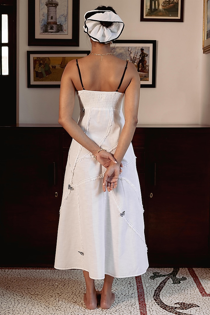 White Cotton Linen Hand Embroidered Maxi Summer Dress by DVAI at Pernia's Pop Up Shop