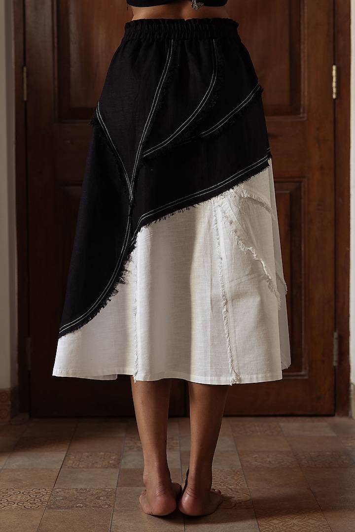 Black Cotton Linen Dual-Tone Skirt by DVAI at Pernia's Pop Up Shop