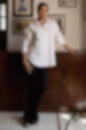 White Cotton Linen Blend Hand Embroidered Shirt by DVAI at Pernia's Pop Up Shop