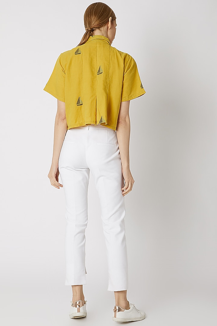 Mustard Jamdani Crop Shirt by DVAA at Pernia's Pop Up Shop