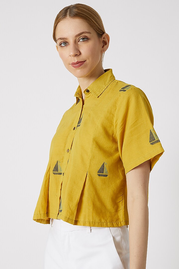 Mustard Jamdani Crop Shirt by DVAA at Pernia's Pop Up Shop