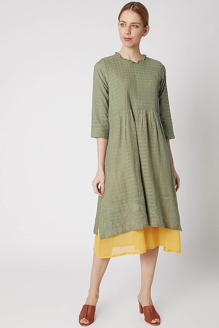 Olive Green Ruffled Dress by DVAA